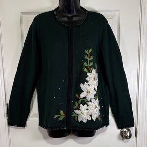 Vintage Tiara International Embroidered/Sequin Women's Green Sweater Size Large
